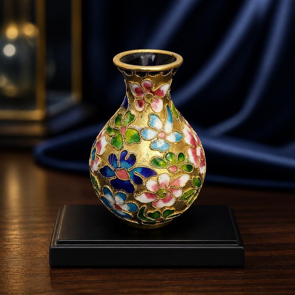 Miniature Cloisonne Vase Floral Design